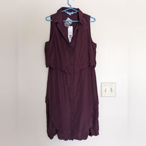 New NWT PARKER Maroon Tunic Shirt Dress w/ Embroidery SZ L (also M) Sleeveless